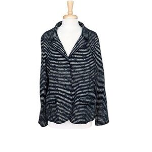 Elliott Lauren Blazer Womens Button Up Blue White Metalic Silver Stripe XL